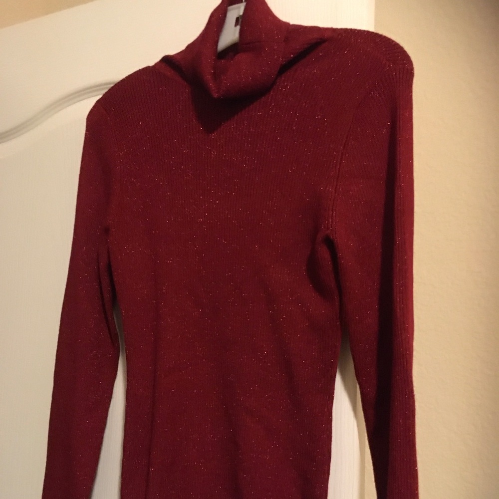 Red turtleneck sweater with red shiny flecks
